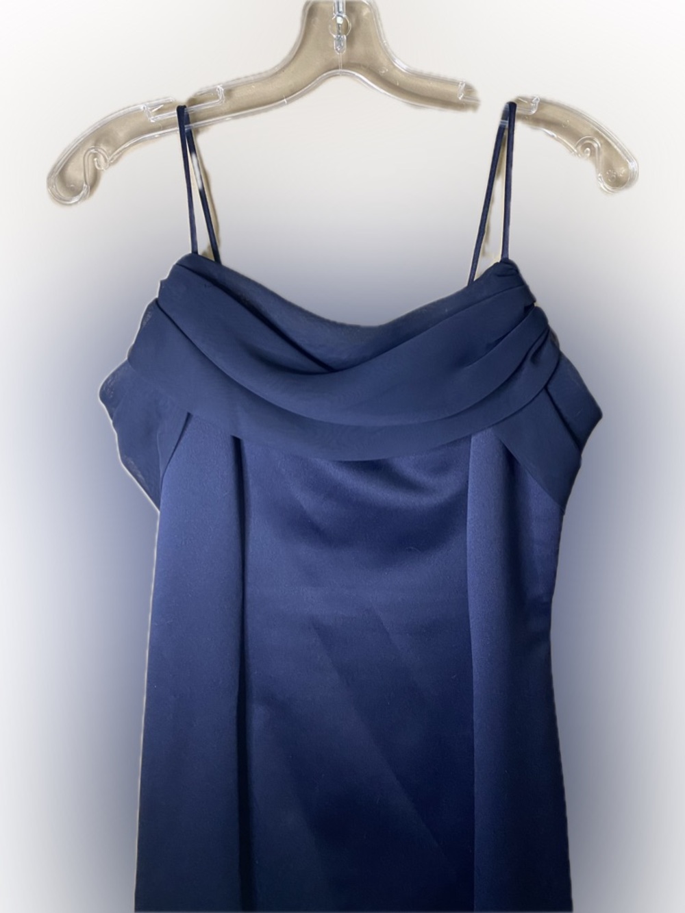 Vintage Deep Navy Blue Satin Maxi Dress with Draped Cowl Neck